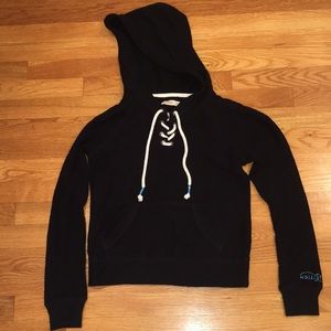 hollister lace up hooded black sweater